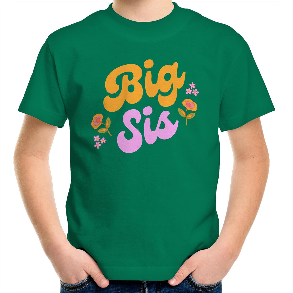 Big Sis, Sister - Kids Youth T-Shirt Kelly Green Kids Youth T-shirt Printed In Australia