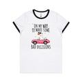 On My Way To Make Some Bad Decisions - Women's Ringer Tee White Black Womens Ringer T-shirt animal Printed In Australia