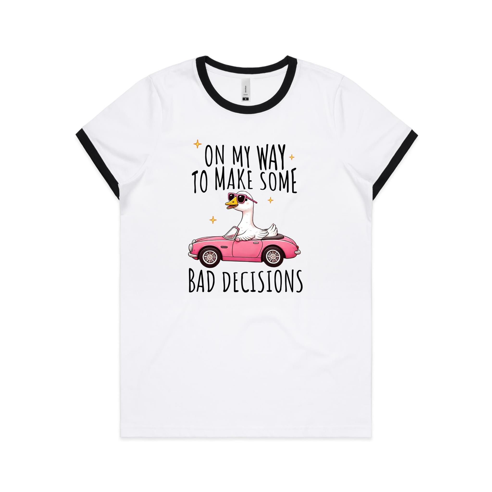 On My Way To Make Some Bad Decisions - Women's Ringer Tee White Black Womens Ringer T-shirt animal Printed In Australia