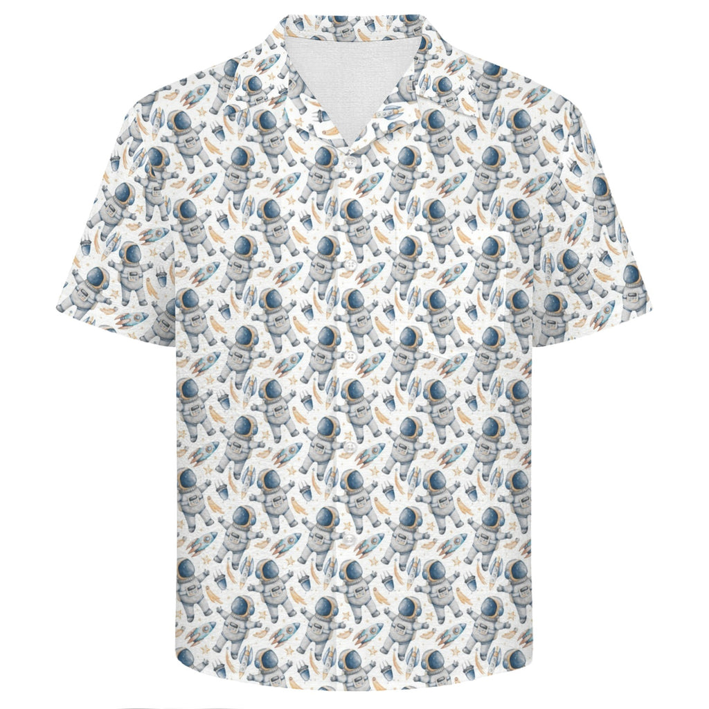 Astronauts And Rocket Ships Men's Crinkle Hawaiian Shirt