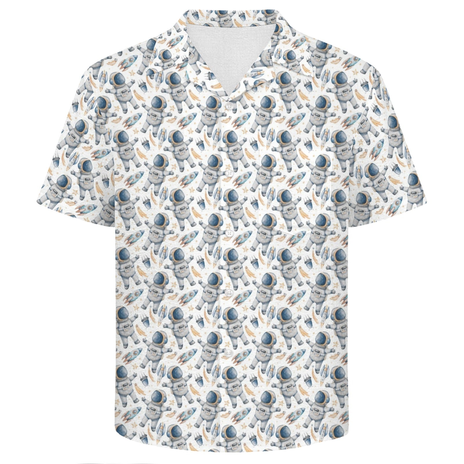 Astronauts And Rocket Ships Men's Crinkle Hawaiian Shirt