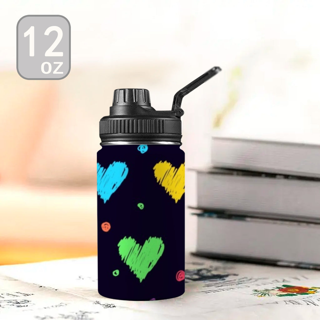 Colourful Hearts - Kids Water Bottle with Chug Lid (12 oz)