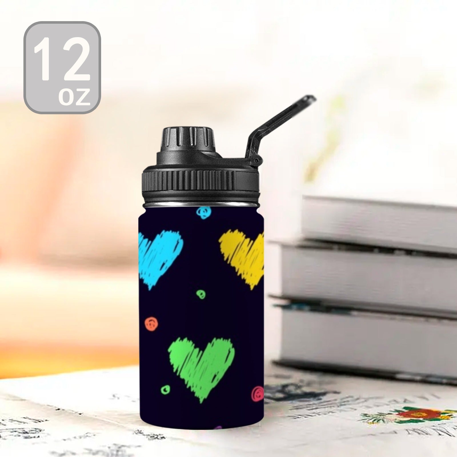 Colourful Hearts - Kids Water Bottle with Chug Lid (12 oz)