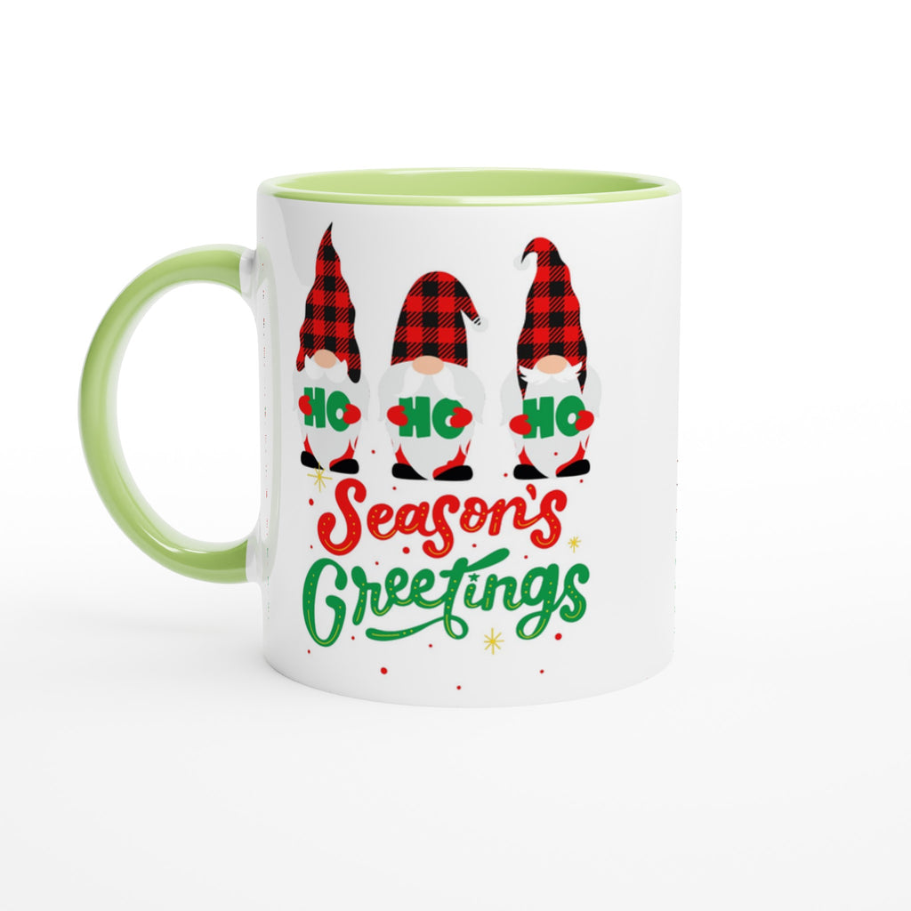 Christmas Gnome, Season's Greetings - White 11oz Ceramic Mug with Colour Inside Ceramic Green Christmas Colour Mug Christmas Globally Fulfilled