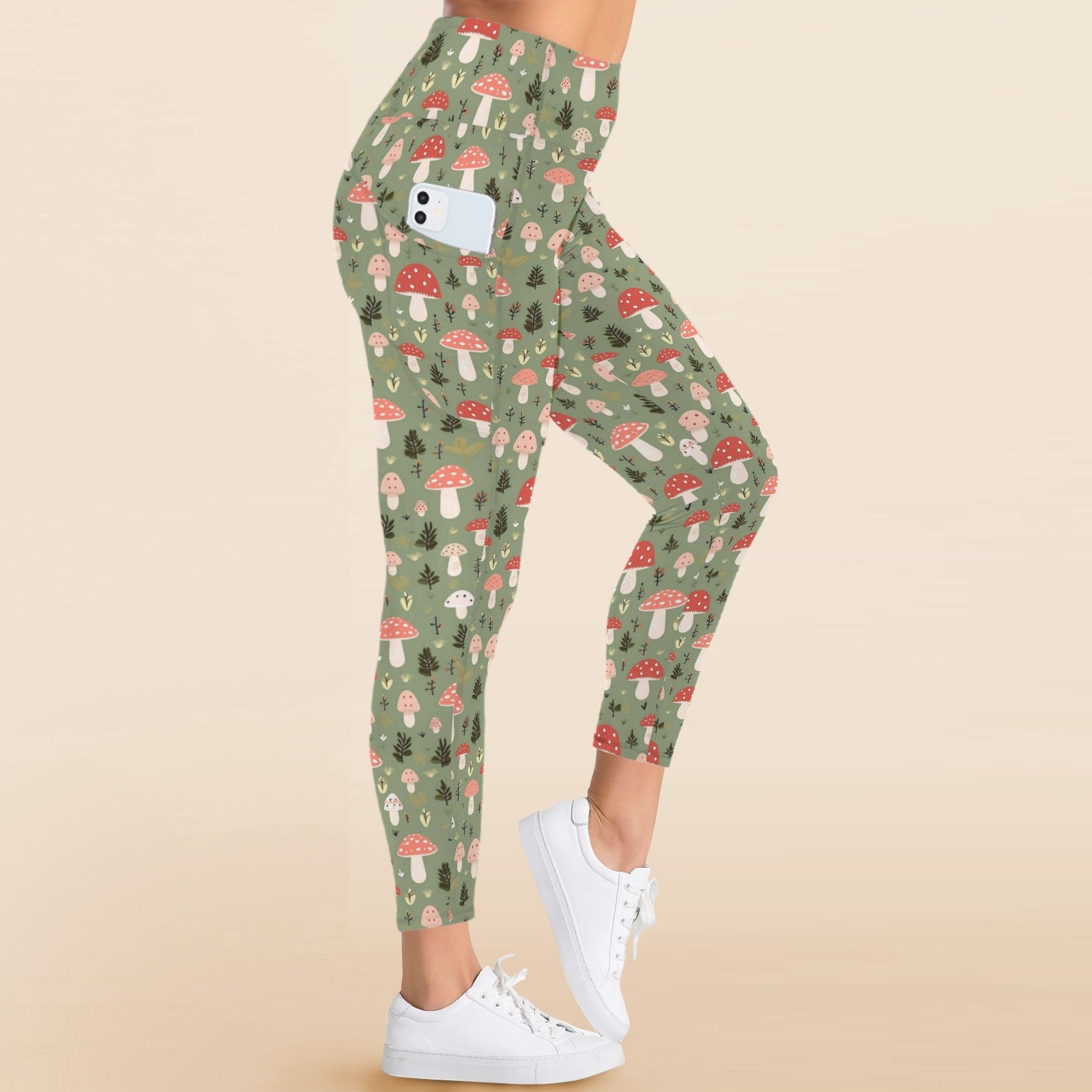 Mushroom Garden - Women's High Waist Pockets Yoga Leggings