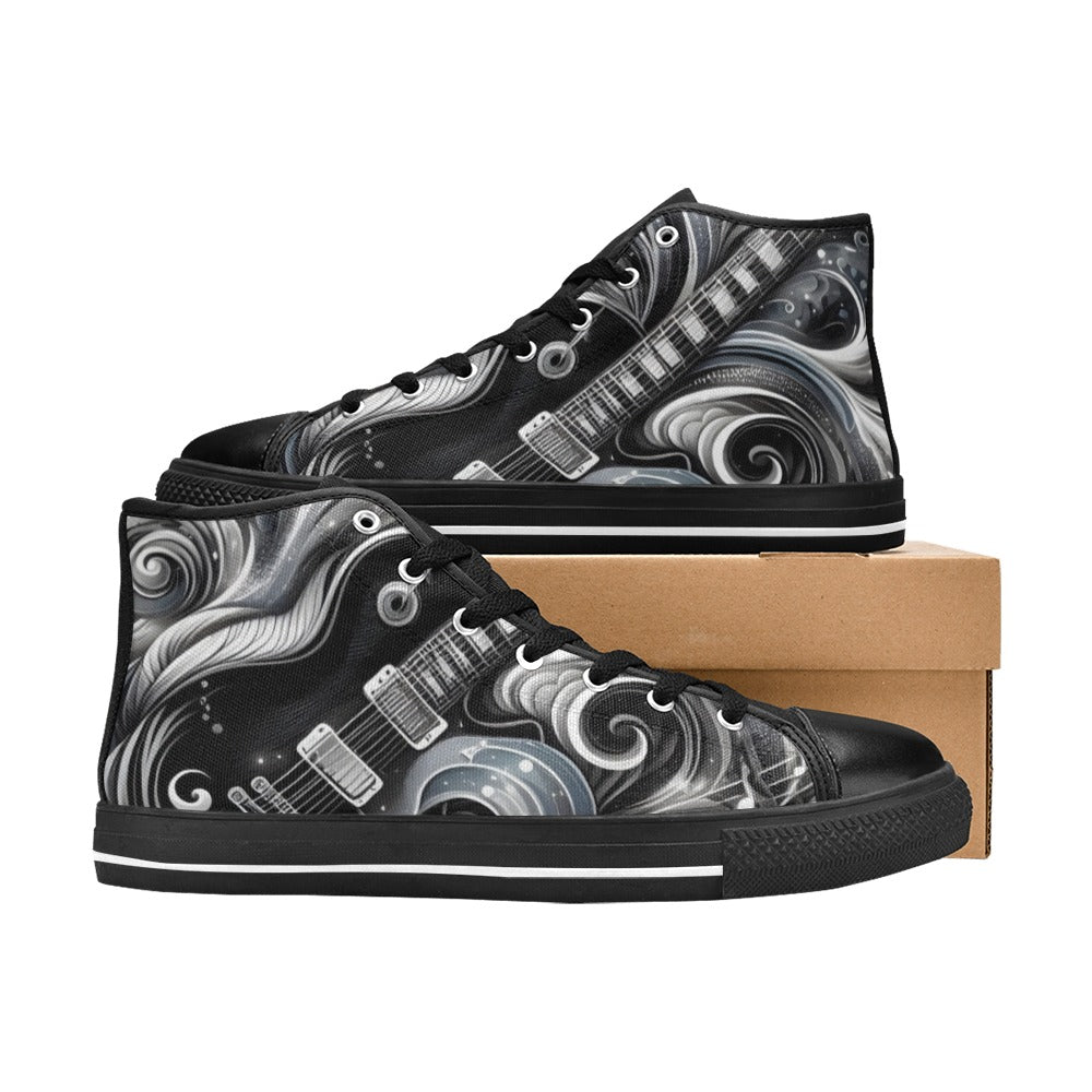 Guitar Black Swirl - Men's High Top Canvas Shoes