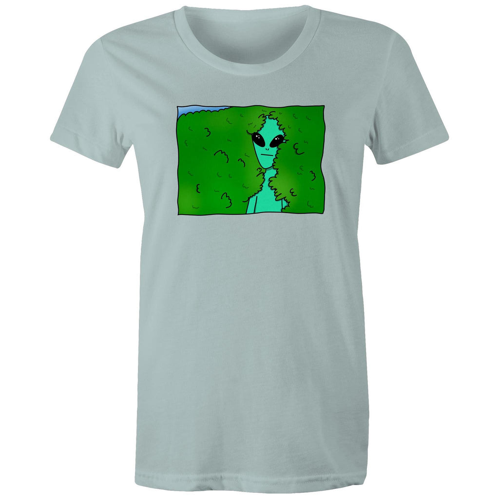 Alien Backing Into Hedge Meme - Womens T-shirt Pale Blue Womens T-shirt Printed In Australia Sci Fi