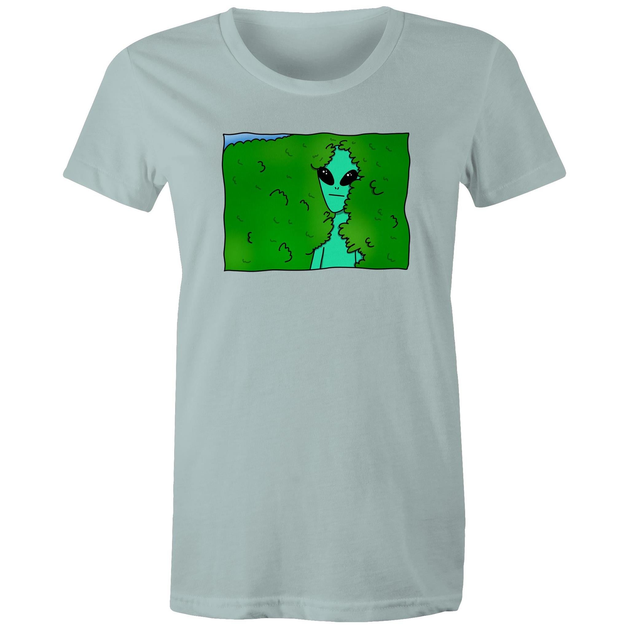 Alien Backing Into Hedge Meme - Womens T-shirt Pale Blue Womens T-shirt Printed In Australia Sci Fi
