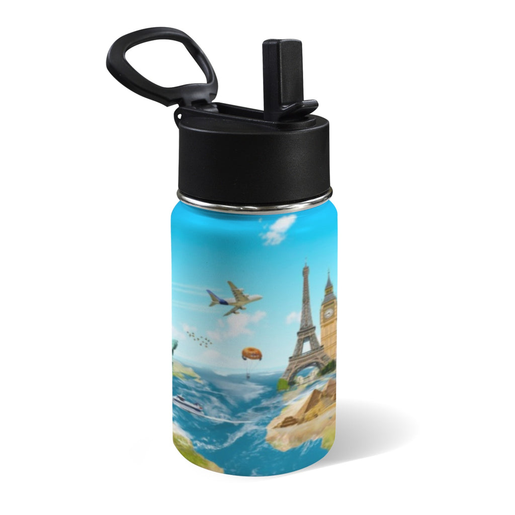 Around The World - 12oz Kids Water Bottle with Straw Lid