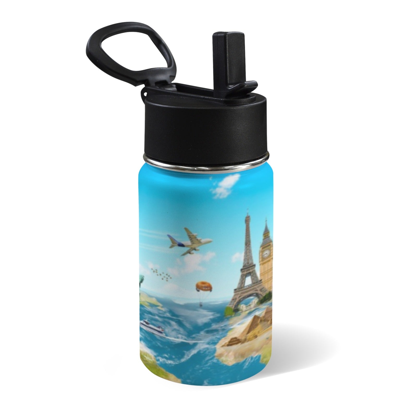 Around The World - 12oz Kids Water Bottle with Straw Lid