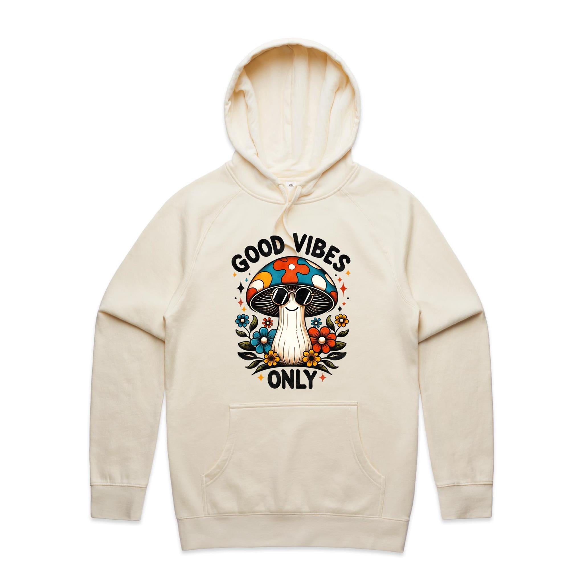 Good Vibes Only, Hippie Mushroom With Sunglasses - Mens Hoodie