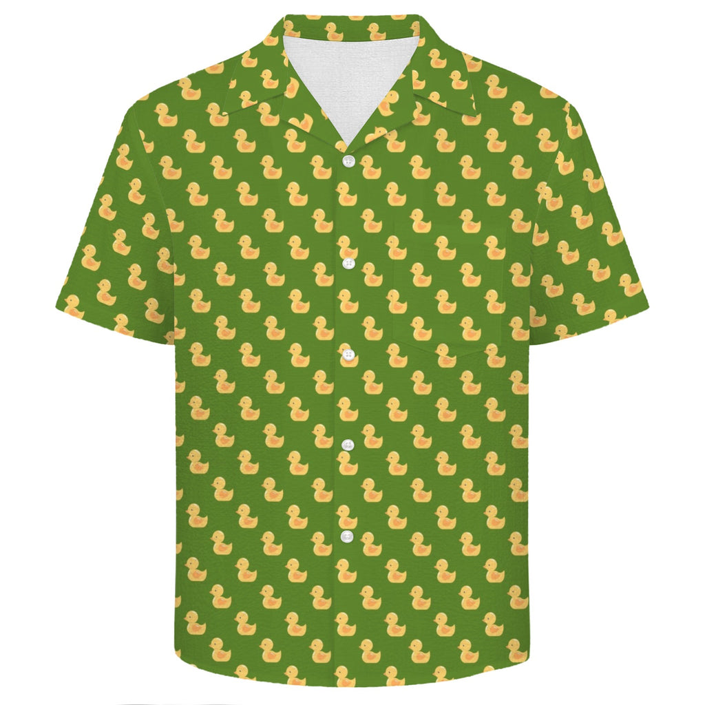 Rubber Ducks On Green Men's Crinkle Hawaiian Shirt