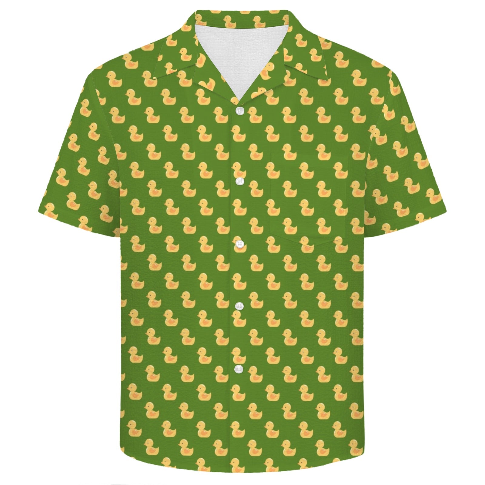 Rubber Ducks On Green Men's Crinkle Hawaiian Shirt