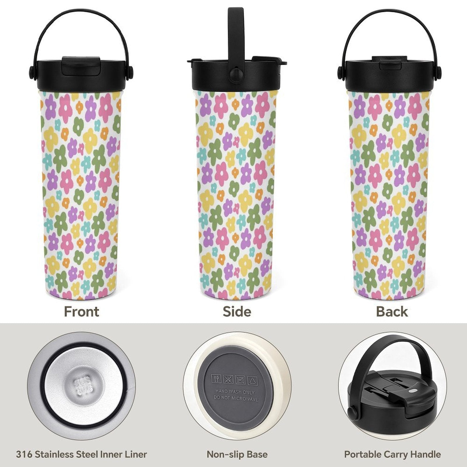 Pastel Flowers 20oz Tea Tumbler with Carry Handle