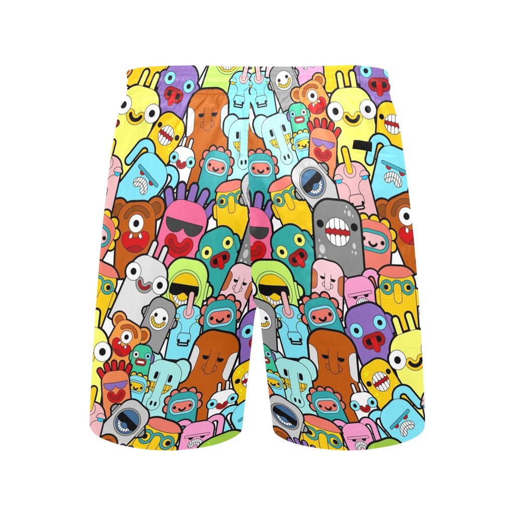 Happy Monsters Men's Mid-Length Beach Shorts Men's Mid-Length Beach Shorts Printed Offshore Sci Fi