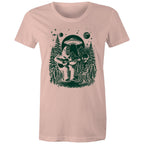 Alien And Bigfoot Play Guitar - Womens T-shirt Pale Pink Womens T-shirt Music Printed In Australia Sci Fi