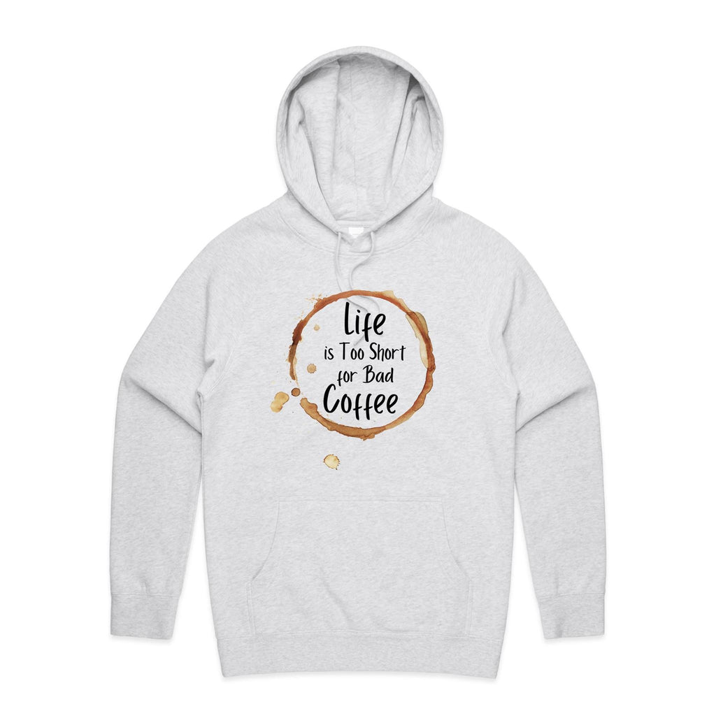 Life Is Too Short For Bad Coffee - Mens Hoodie White Marle Mens Hoodie Coffee Printed In Australia