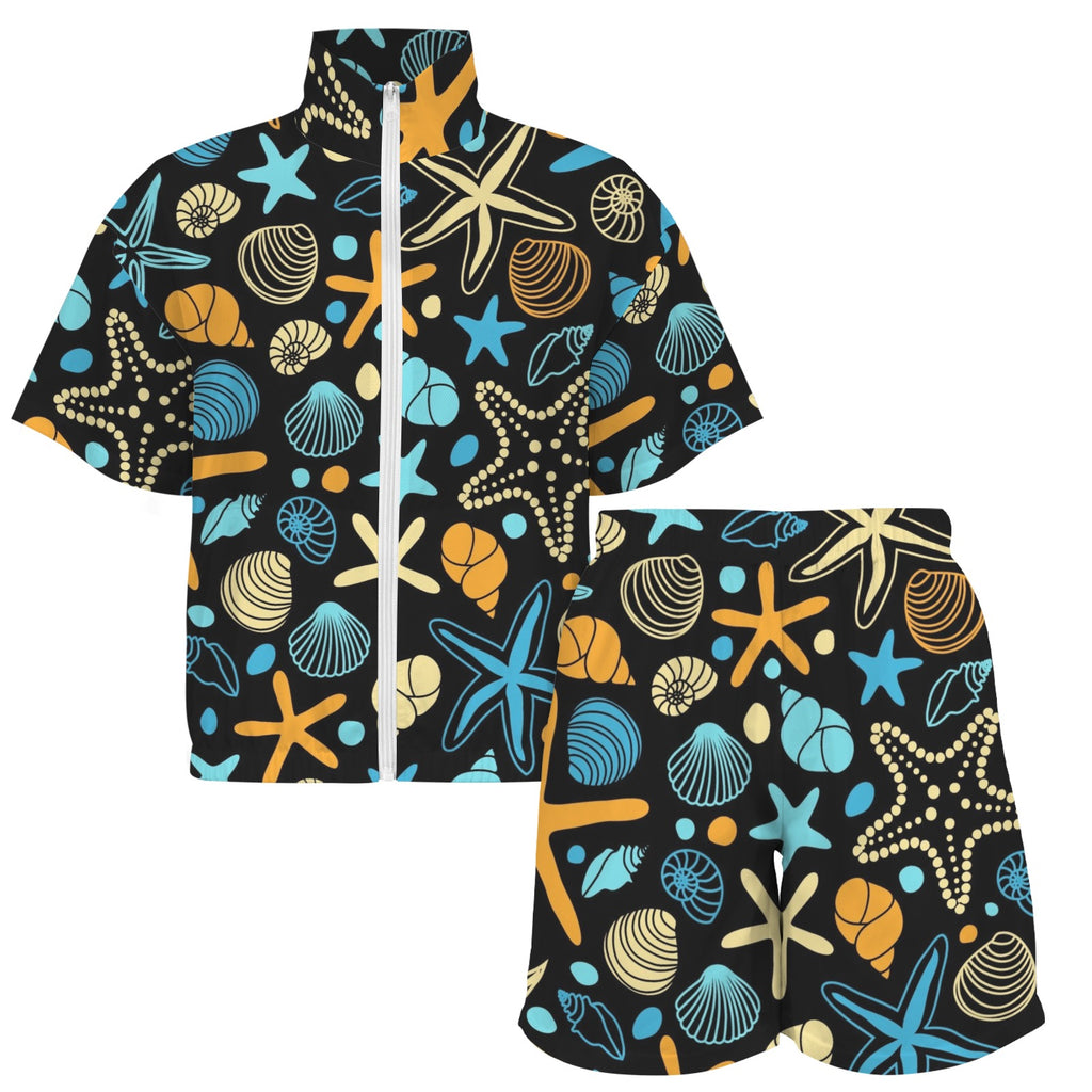Starfish And Shells Women's Windbreaker Short Set Women's Windbreaker Short Set animal Printed Offshore