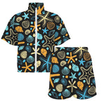 Starfish And Shells Women's Windbreaker Short Set Women's Windbreaker Short Set animal Printed Offshore