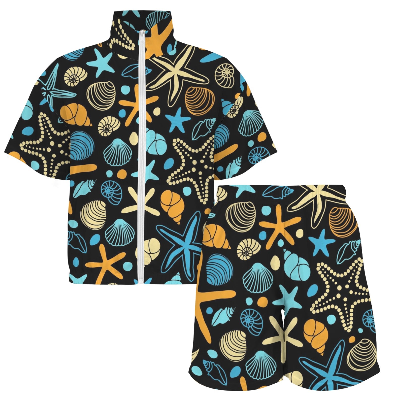 Starfish And Shells Women's Windbreaker Short Set Women's Windbreaker Short Set animal Printed Offshore