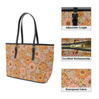 Orange Retro Floral PU Leather Tote Bag Large