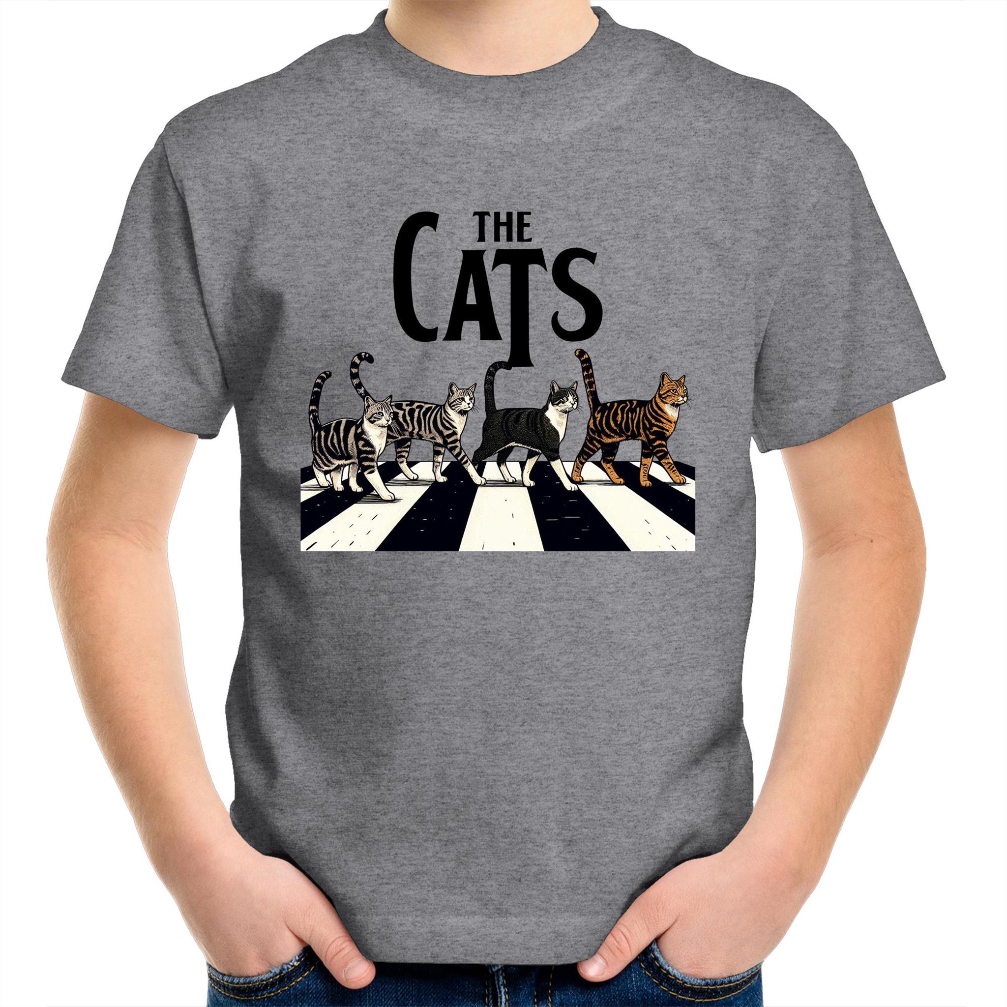 The Cats, Fab Four Crossing The Road - Kids Youth T-Shirt Grey Marle Kids Youth T-shirt animal Music Printed In Australia