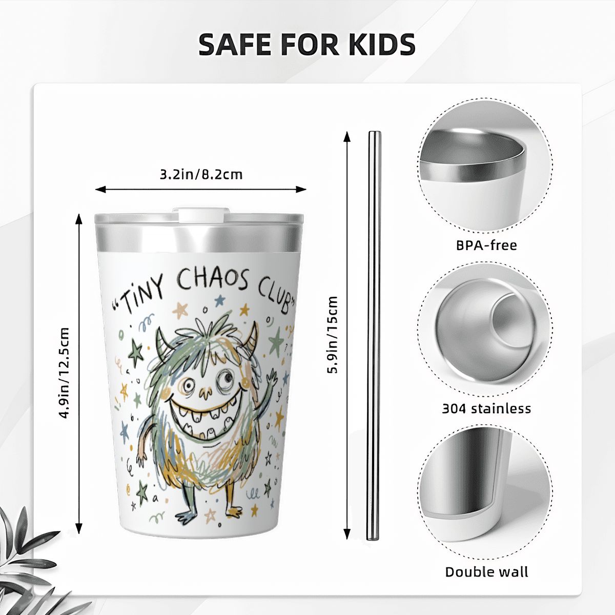 Monster Tiny Chaos Club Small Stainless Steel Travel Mug Cup 12oz/350ml