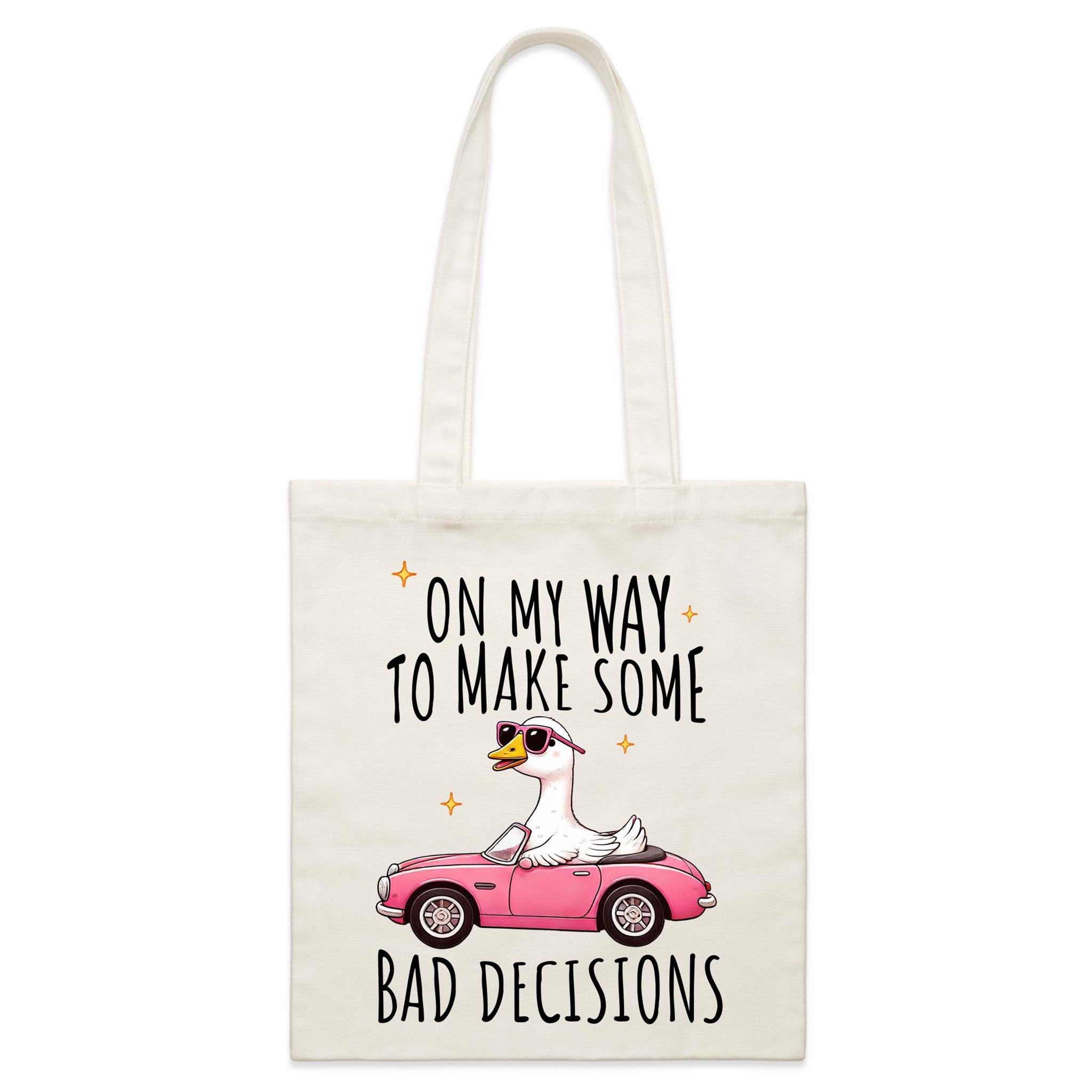 On My Way To Make Some Bad Decisions - Parcel Canvas Tote Bag Default Title Small Tote Bag animal Printed In Australia