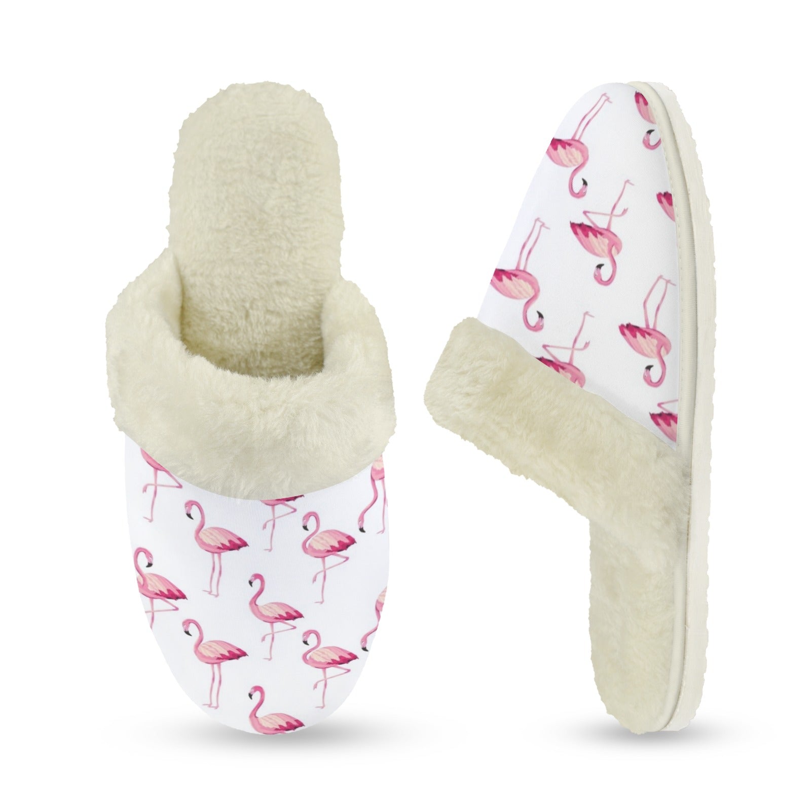 Flamingos Women's Fur Trim Thick-Sole Indoor Slippers Women's Fur Trimmed Slippers animal Printed Offshore