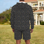 Chess Pattern Men's Lightweight Sun Hoodie & Shorts Set Men's Lightweight Sun Hoodie & Shorts Chess Games Printed Offshore
