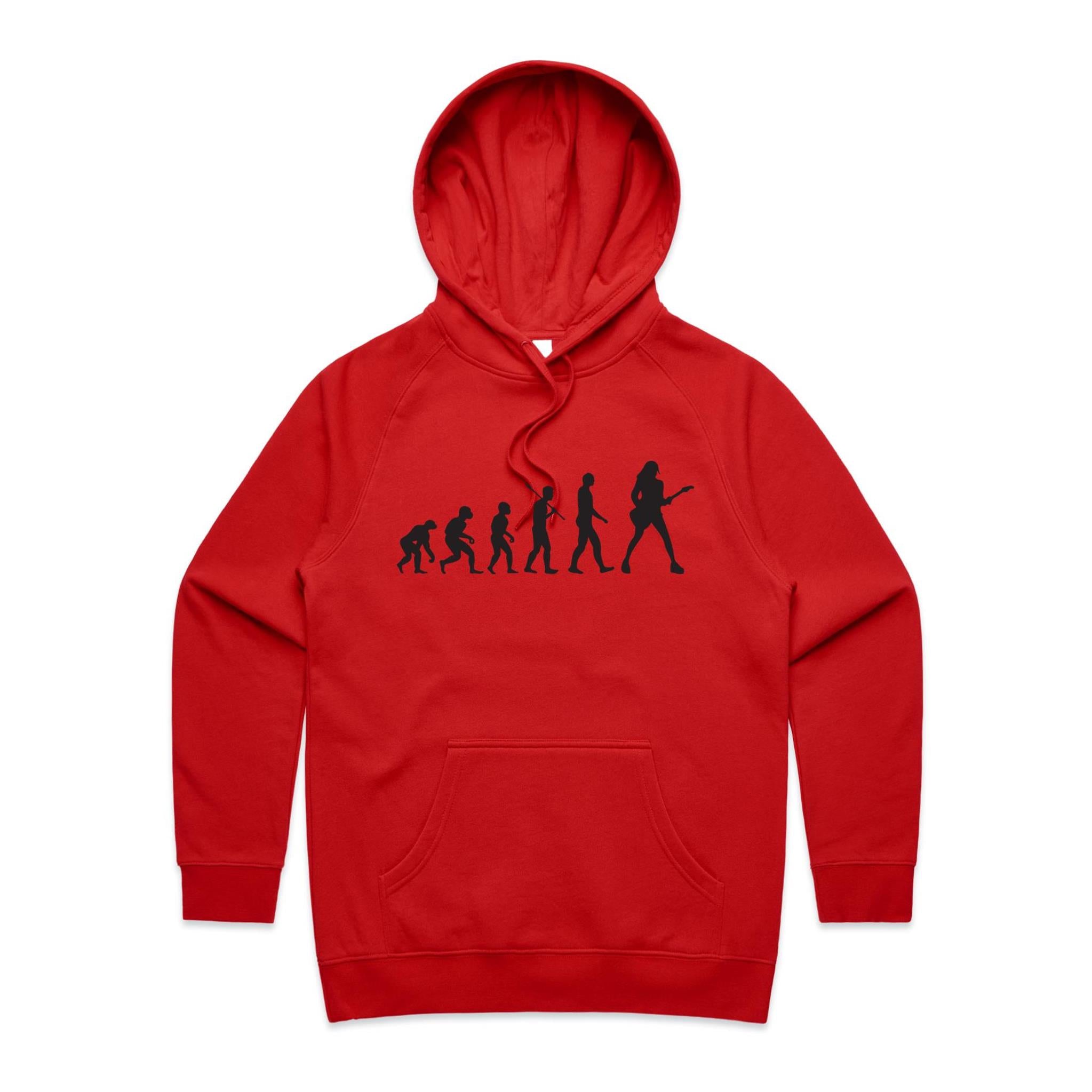 Guitarist Evolution - Womens Hoodie Red Womens 2XL Womens Hoodie Music Printed In Australia