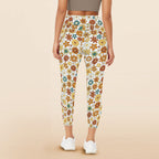70's Style Floral Women's High Waist Pockets Yoga Leggings
