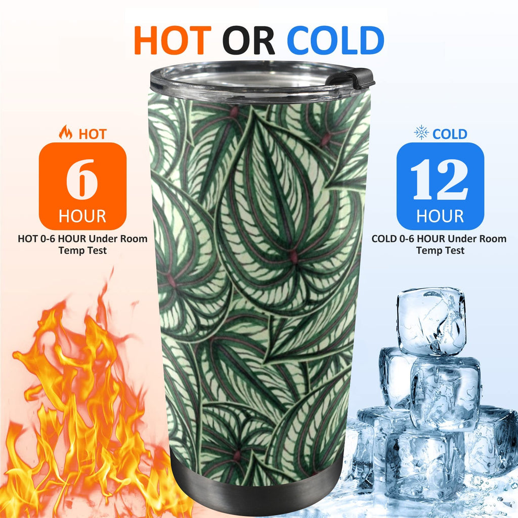 Stripy Leaves 20oz Mobile Tumbler with Lid (Black Lock) 20oz Travel Mug Plants Printed Offshore