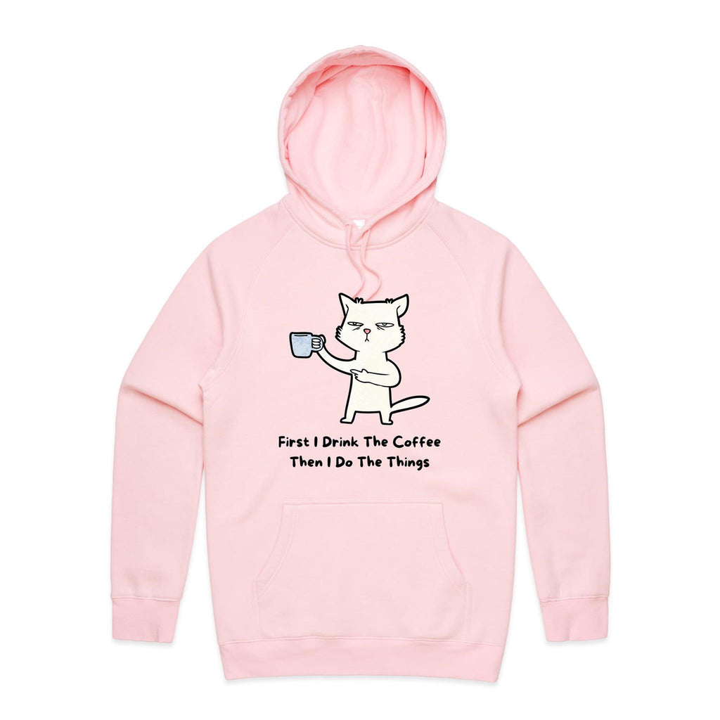 First I Drink The Coffee, Cat - Mens Hoodie Pink Mens Hoodie animal Coffee Printed In Australia