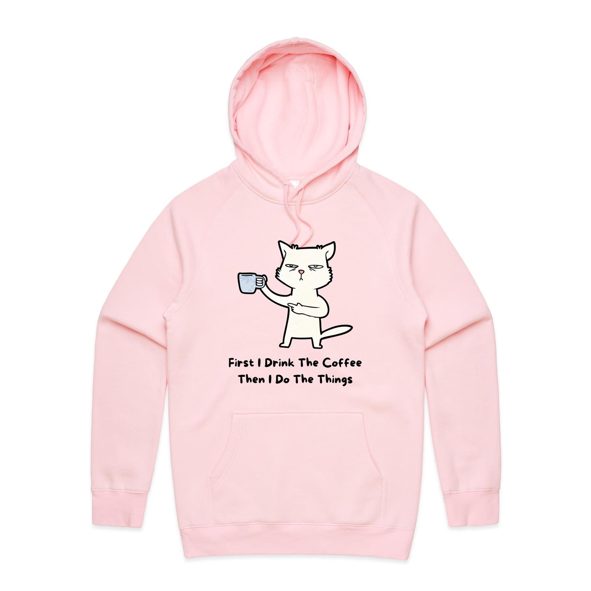First I Drink The Coffee, Cat - Mens Hoodie Pink Mens Hoodie animal Coffee Printed In Australia