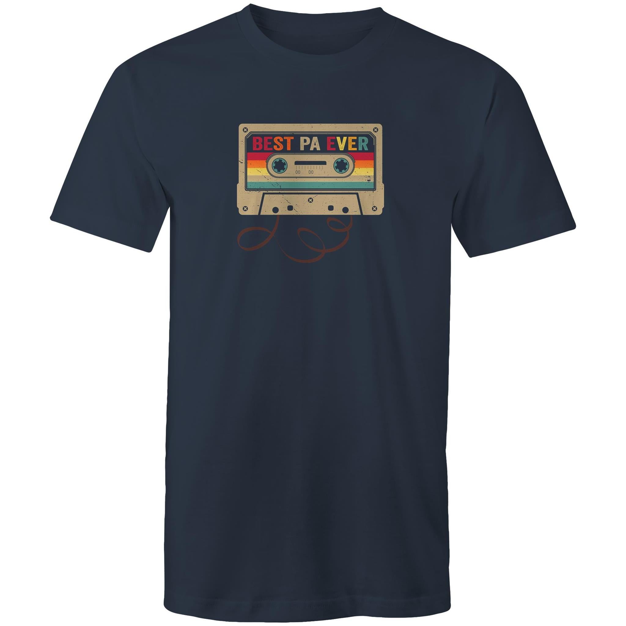 Best Pa Ever, Cassette Tape - Mens T-Shirt Navy Mens T-shirt Dad Music Printed In Australia