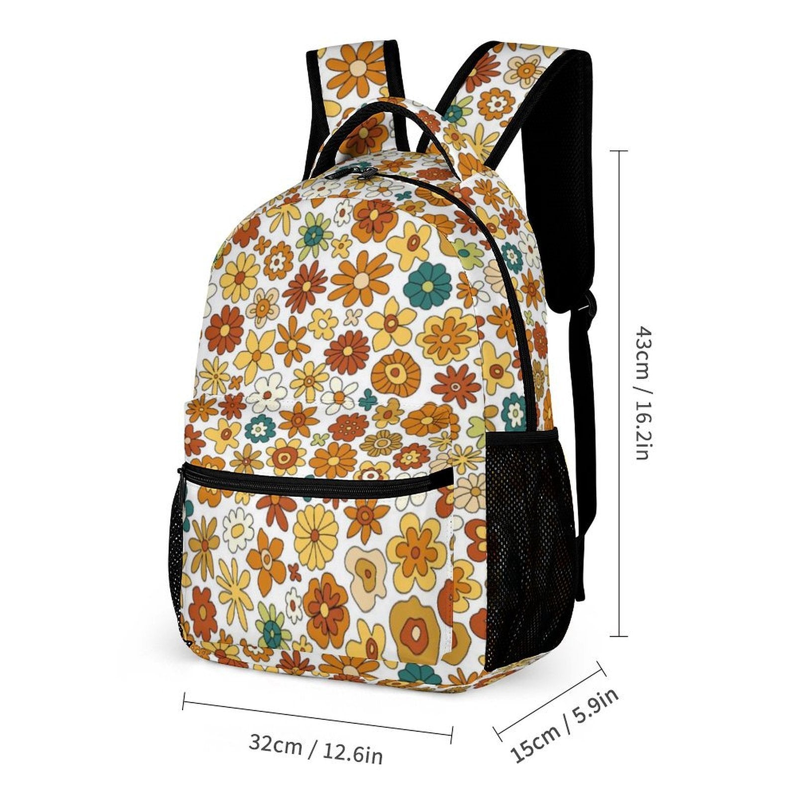 70's Style Floral Backpack, Lunch Bag & Pencil Case Set