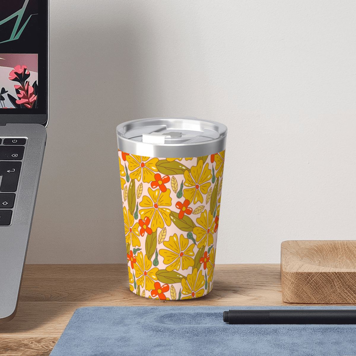 Trippy Floral Small Stainless Steel Travel Mug Cup 12oz/350ml