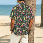Bright Floral And Leaves Men's Crinkle Hawaiian Shirt