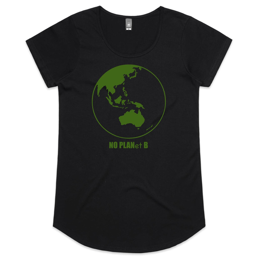 No Planet B, Earth - Womens Scoop Neck T-Shirt Black Womens Scoop Neck T-shirt Environment Printed In Australia