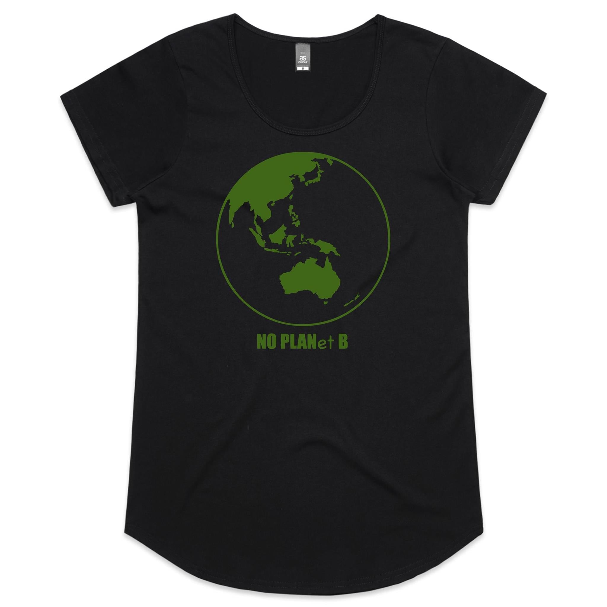 No Planet B, Earth - Womens Scoop Neck T-Shirt Black Womens Scoop Neck T-shirt Environment Printed In Australia