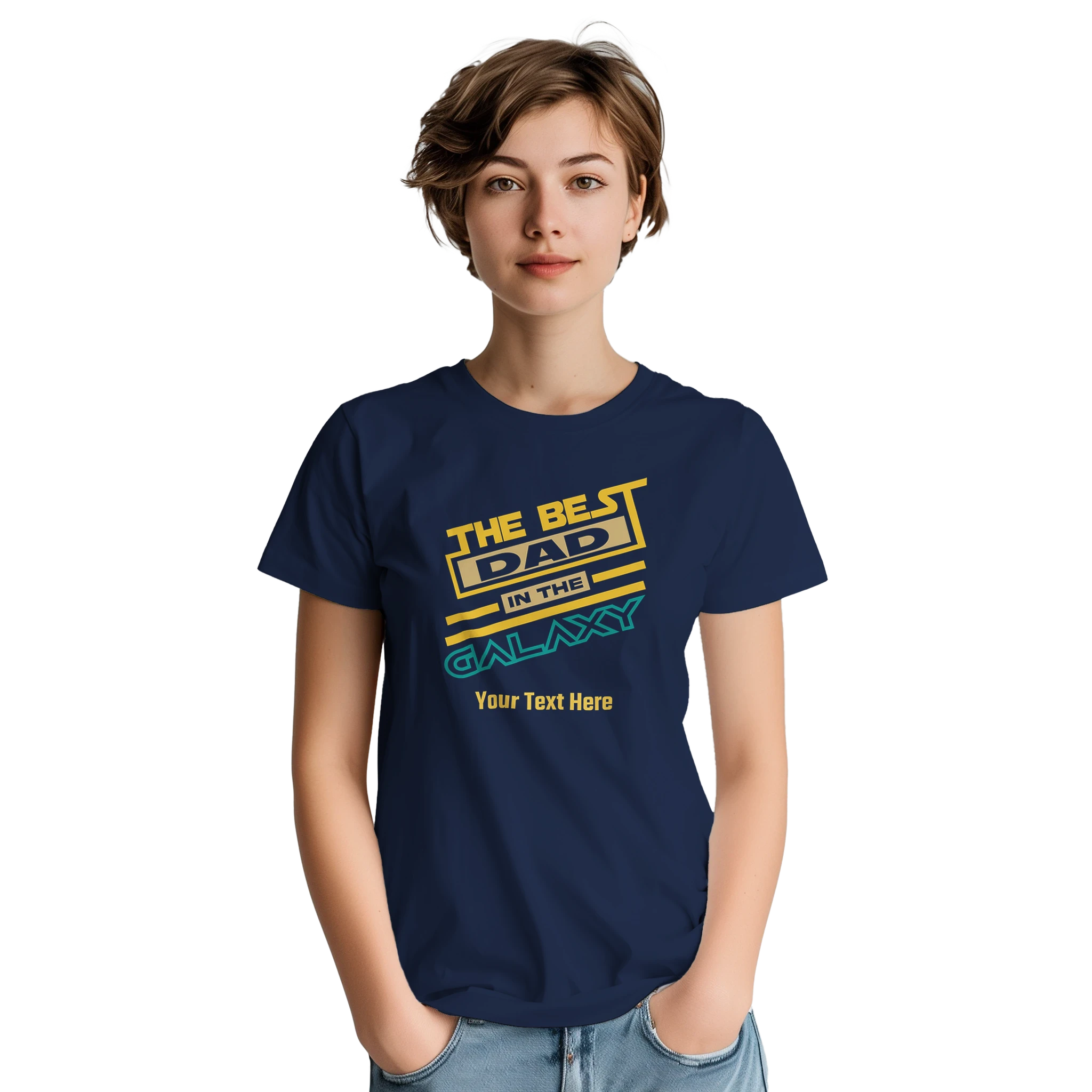 Personalised - The Best Dad In The Galaxy - Heavyweight Unisex Crewneck T-shirt | Gildan® 5000 Personalised T-shirt (Up to 5XL) customise Dad Globally Fulfilled personalise Sci Fi Space
