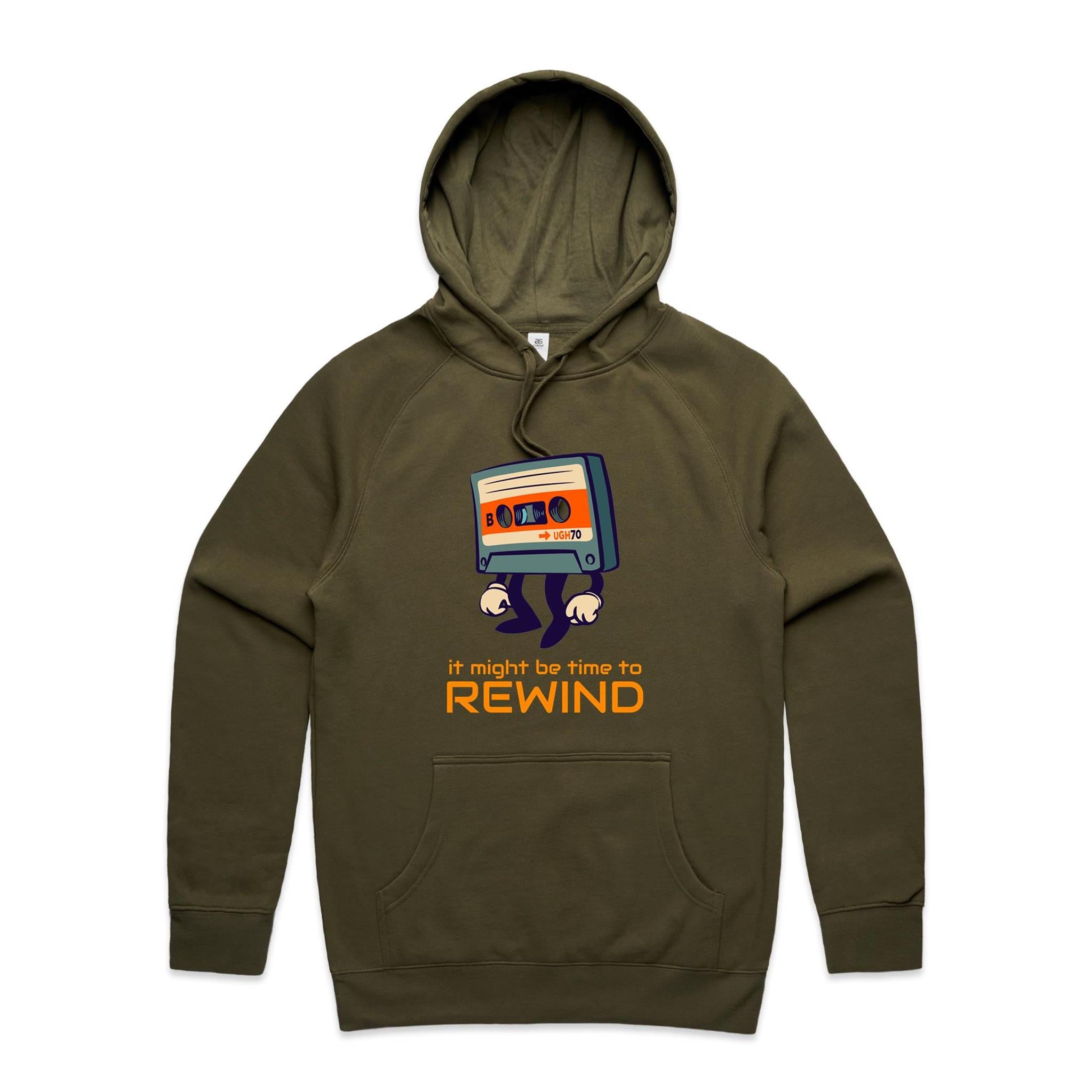 Cassette Tape, It Might Be Time To Rewind - Mens Hoodie Army Mens Hoodie Music Printed In Australia Retro