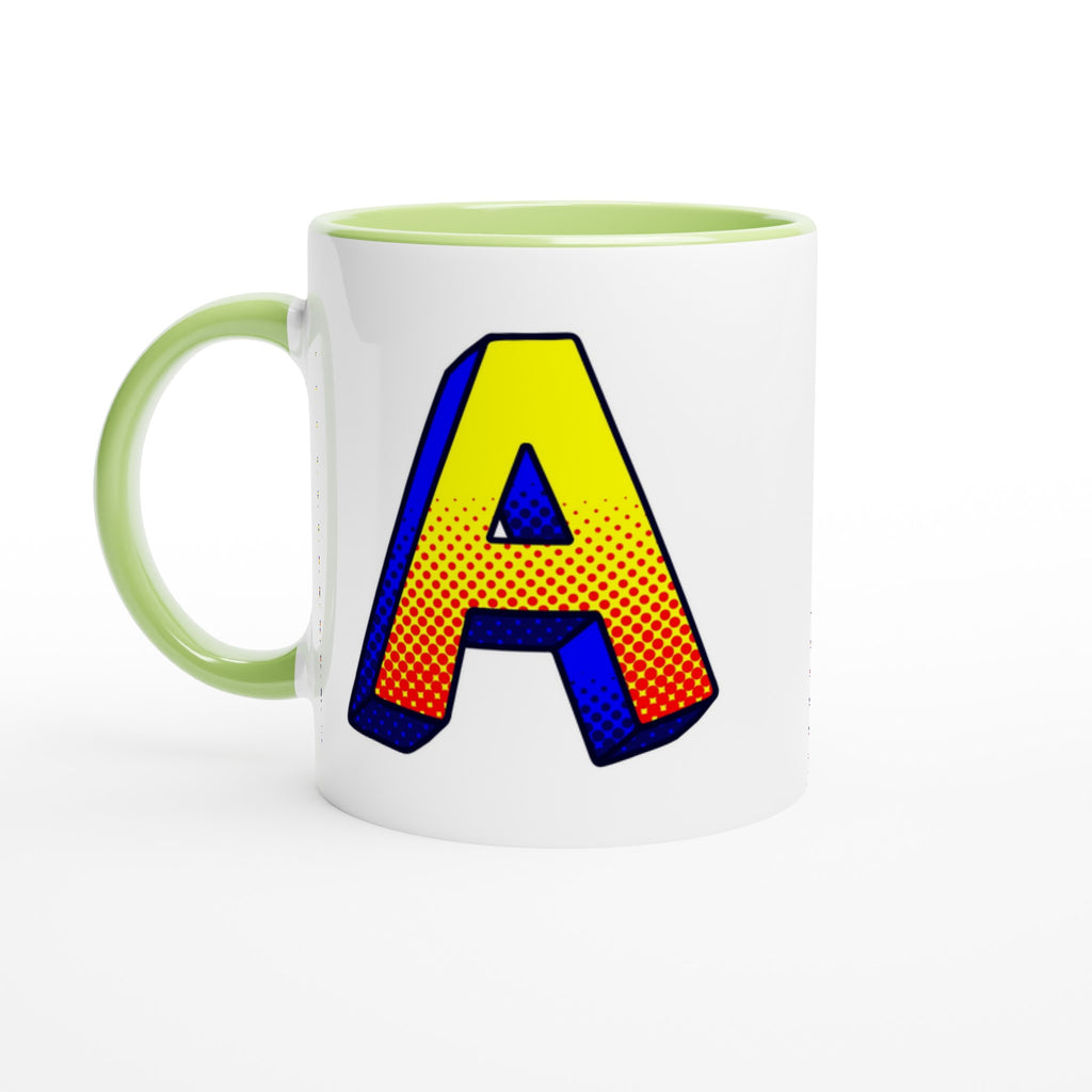 Personalised - Comic Book Initial - White 11oz Ceramic Mug with Color Inside Ceramic Green Personalised 11oz Mug comic Customise Globally Fulfilled Name Personalise