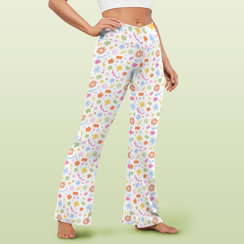 Abstract Colourful Shapes High Waist Crossover Tummy Control Flare Leggings High Waist Flare Leggings Printed Offshore