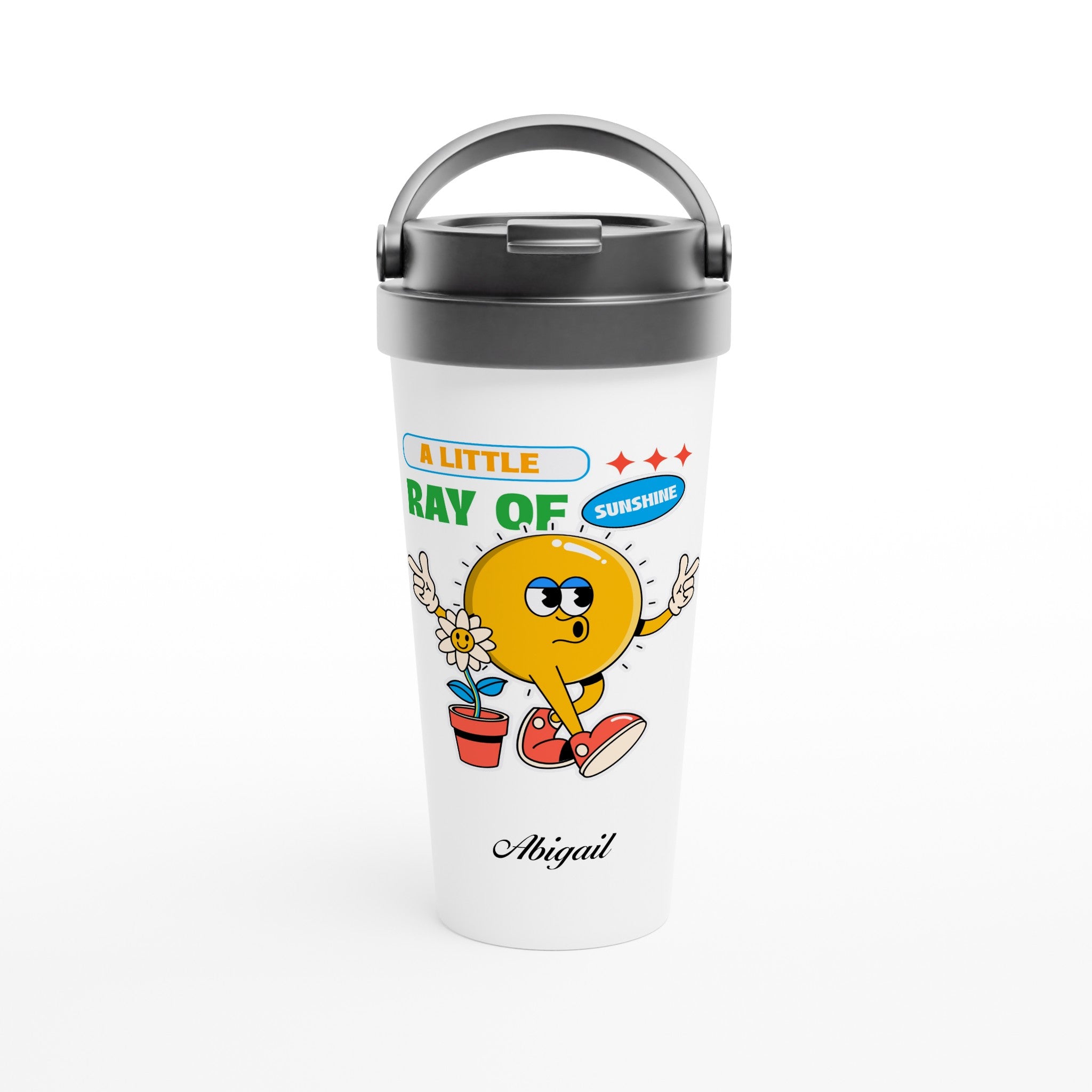 Personalised - A Little Ray Of Sunshine - White 15oz Stainless Steel Travel Mug Default Title Personalised Travel Mug Customise Globally Fulfilled Personalise