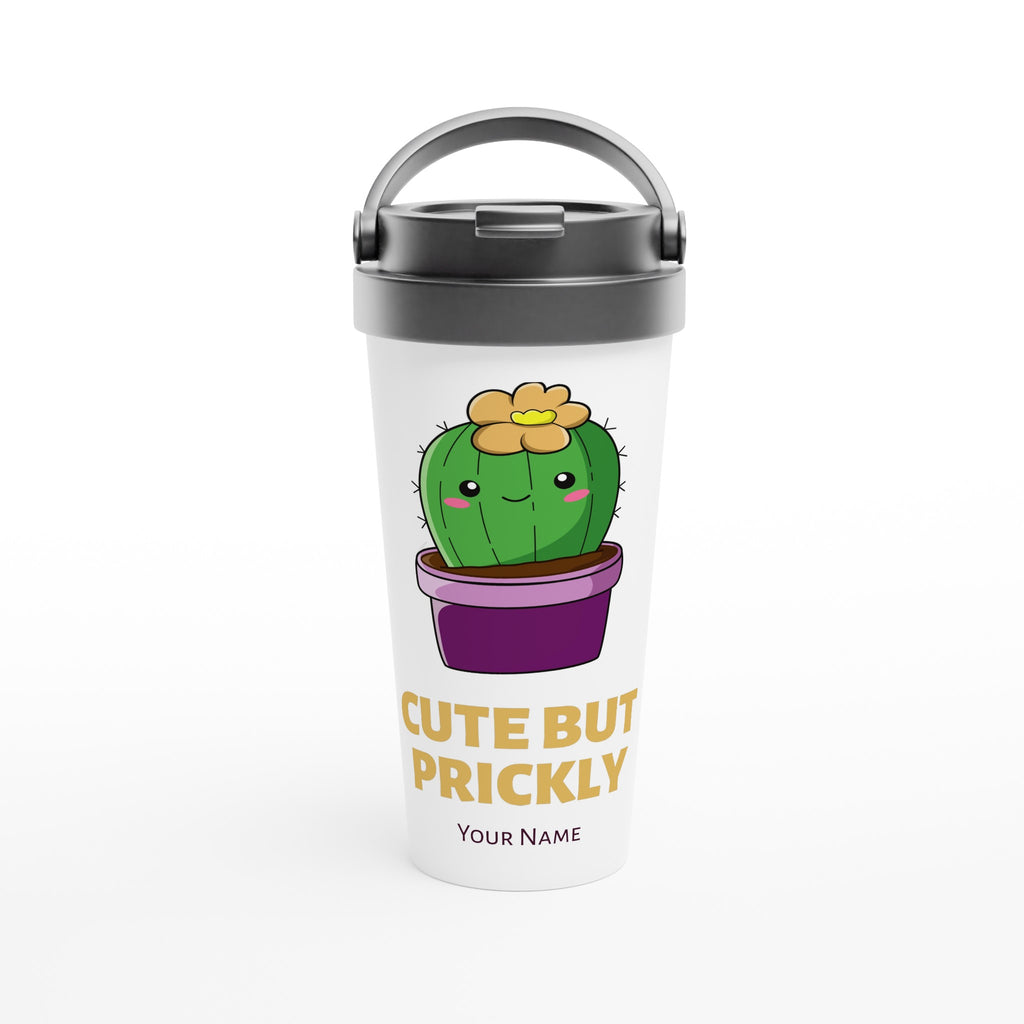 Personalised - Cactus, Cute But Prickly - White 15oz Stainless Steel Travel Mug Default Title Personalised Travel Mug funny Globally Fulfilled