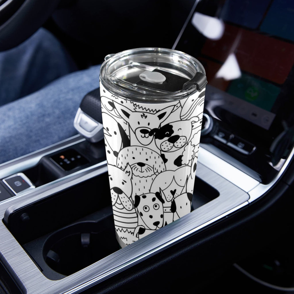 Black And White Dogs - 20oz Mobile Tumbler with Lid (Black Lock) 20oz Travel Mug animal Printed Offshore