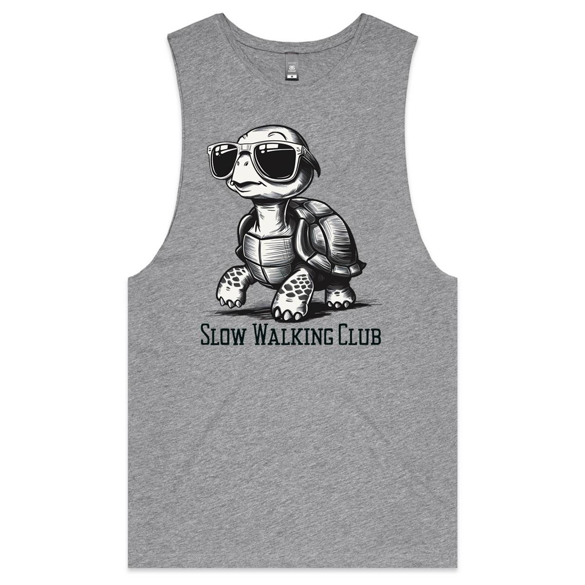 Slow Walking Club, Tortoise Mens Men's AS Colour Drop Arm Tank Top Grey Marle Drop Arm Tank Top Fitness Printed In Australia