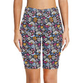 Graphic Flowers On Black Women's Bike Shorts With Side Pockets Women's Bike Shorts Plants Printed Offshore